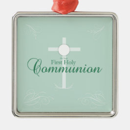 Erste heilige Kommunion, Skript in Soft Green Ornament Aus Metall