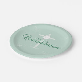 Erste heilige Kommunion, Skript in Soft Green Pappteller