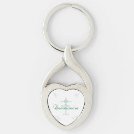 Erste heilige Kommunion, Skript in Soft Green Schlüsselanhänger
