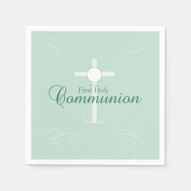 Erste heilige Kommunion, Skript in Soft Green Serviette (Vorderseite)