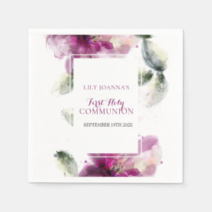 Erste Heilige Kommunion Wasserfarbe Lilie Floral Serviette
