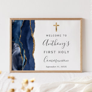 Erste Heilige Kommunion Willkommen in Navy Blau Ac Poster