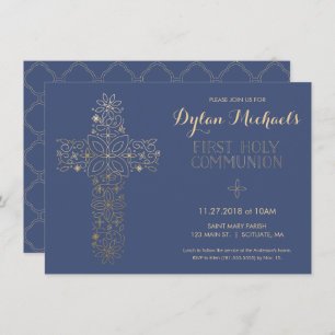 Erste heilige Kommunions-Einladung, Goldkreuz Einladung