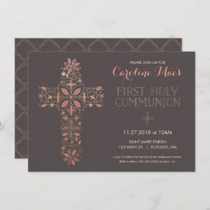 Erste heilige Kommunions-Einladung, Goldkreuz Einladung