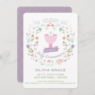 Erste heilige Kommunions-Einladung, Mädchen laden Einladung
