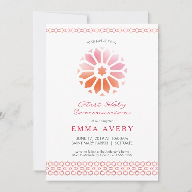 Erste heilige Kommunions-Einladung, Mädchen laden Einladung (Vorderseite)