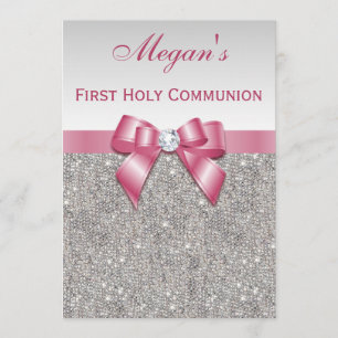Erste heilige Kommunions-Silber-Juwelen, Bogen u. Einladung