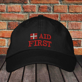 Erste Hilfe bestickt Trucker hat Red / B|ack Bestickte Baseballkappe