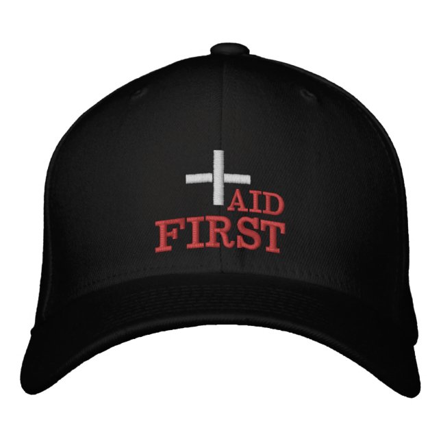 Erste-Hilfe-bestickte Baseballkappe Rot / S|chwarz Bestickte Baseballkappe (Vorderseite)