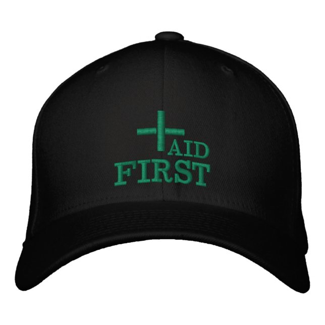 Erste-Hilfe-bestickte Baseballkappe Weiß / Grün Bestickte Baseballkappe (Vorderseite)