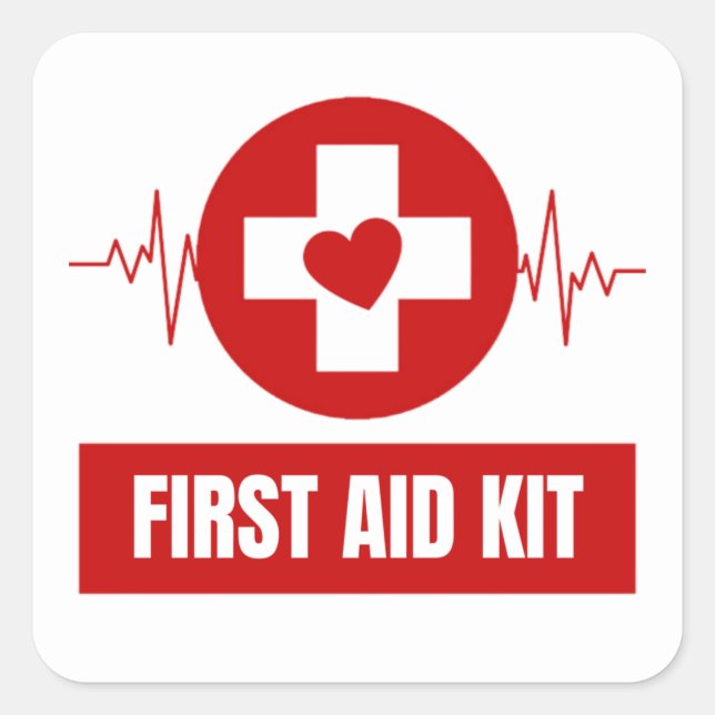 Erste Hilfe und Soforthilfe Quadratischer Aufkleber (Vorderseite)
