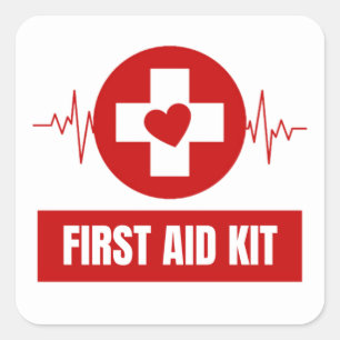 Erste Hilfe und Soforthilfe Quadratischer Aufkleber