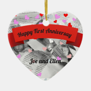 Erste Hochzeit Anniversay, Paper Anniversay Heart Keramik Ornament