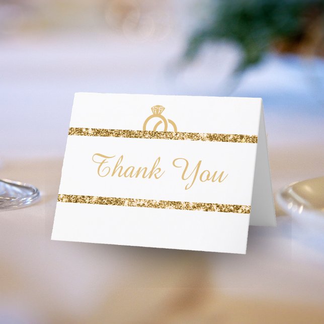 Erste Hochzeit von White & Gold Glitzer Monogram Dankeskarte (White & Gold Glitter Monogram Initial Wedding Thank You Card)
