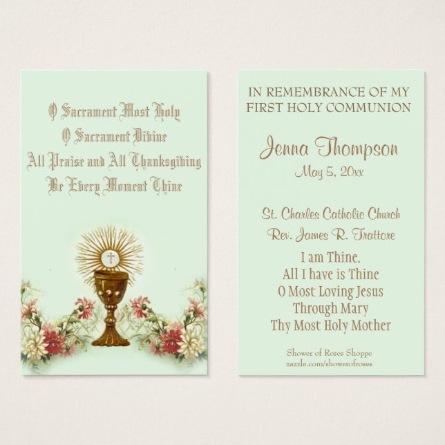 ERSTE HOLY COMMUNION EUCHARIST PRAYER HOLY CARD (Vorne & Hinten)