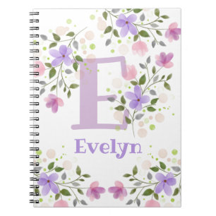 Erste Initial Plus Name Evelyn mit Blume Notizblock