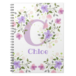 Erste Initiale plus Name Chloe mit Blumen Notizblock