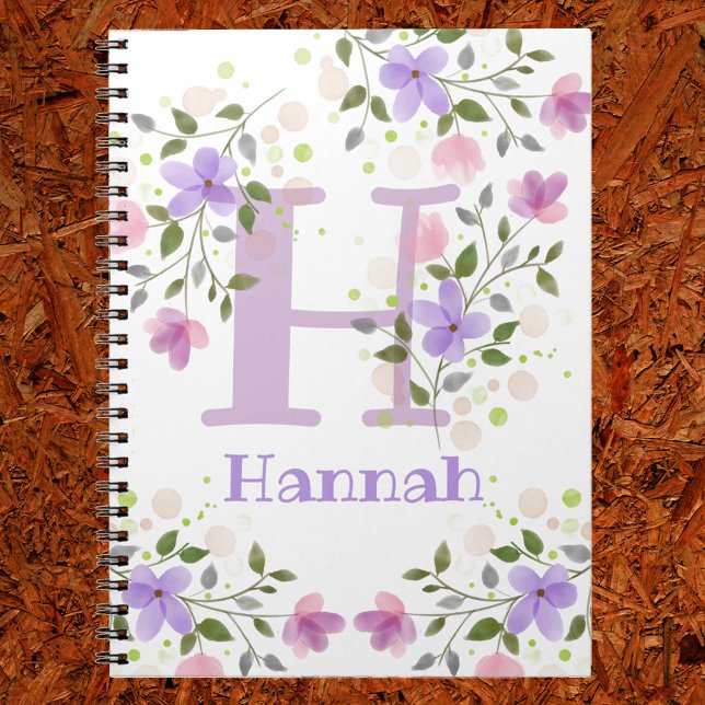 Erste Initiale Plus Name Hannah mit Blumen Notizblock (Von Creator hochgeladen)