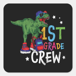 Erste Klasse Kinder Lehrerin Squad Dinosaurier Quadratischer Aufkleber