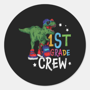 Erste Klasse Kinder Lehrerin Squad Dinosaurier Runder Aufkleber