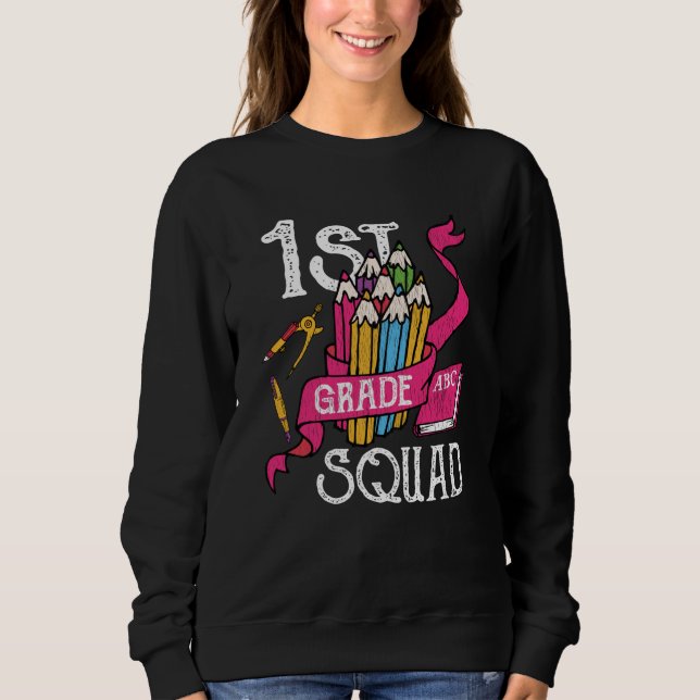 Erste Klasse Kinder Lehrerin Squad Dinosaurier Sweatshirt (Vorderseite)