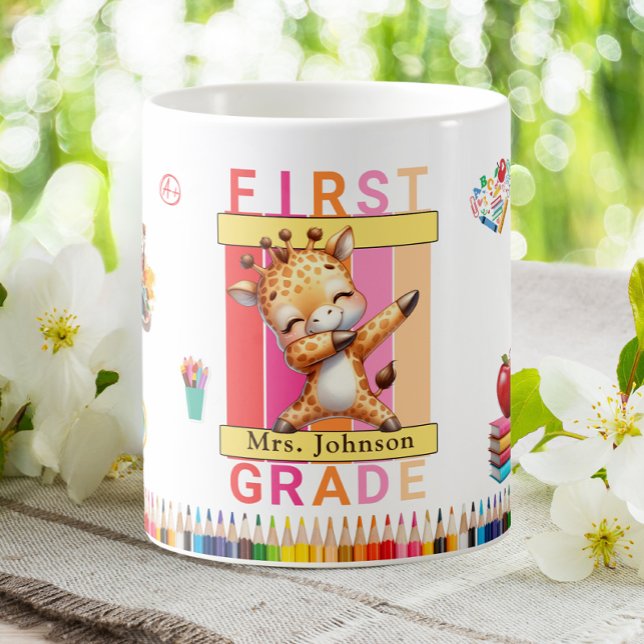 Erste Klasse Lehrer Dabbing Giraffe Kaffeetasse (Von Creator hochgeladen)