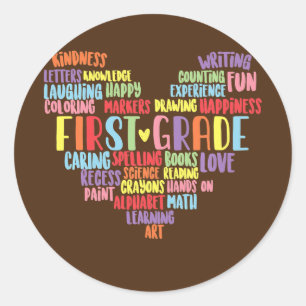 Erste Klasse Lehrer Worte Herz Runder Aufkleber