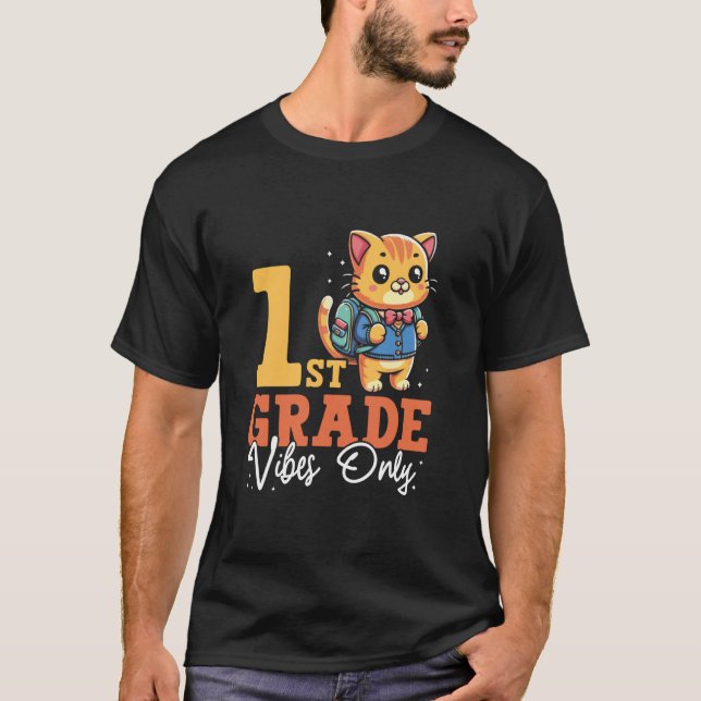Erste Klasse Vibes Nur Niedliche Katze Schule Funn T-Shirt (Vorderseite)