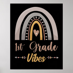 Erste-Klasse-Vibes Regenbogen Erste Klasse Zurück Poster