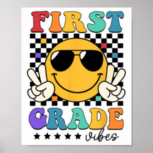 Erste Klasse Vibes Smiley Gesicht Zurück zur Schul Poster