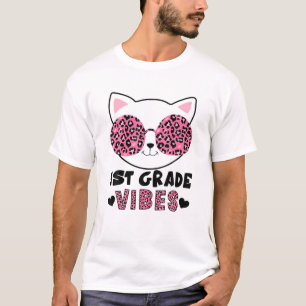 Erste Klasse Vibes Zurück zur Schule Katze Kitty T-Shirt
