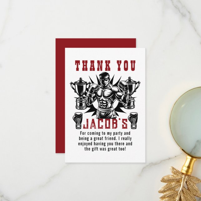 Erste Knock-out-Boxing-Geburtstagsparty Dankeskarte (Vorderseite/Rückseite Beispiel)