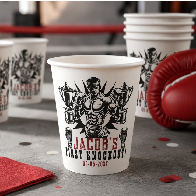 Erste Knock-out-Boxing-Geburtstagsparty Pappbecher (First Knockout Boxing Birthday Party Paper Cups)