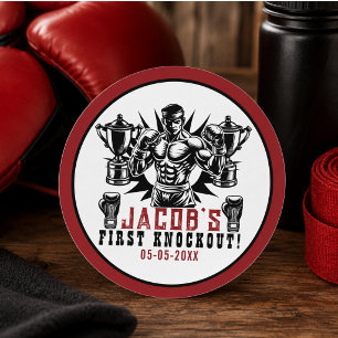 Erste Knock-out-Boxing-Geburtstagsparty Runder Aufkleber