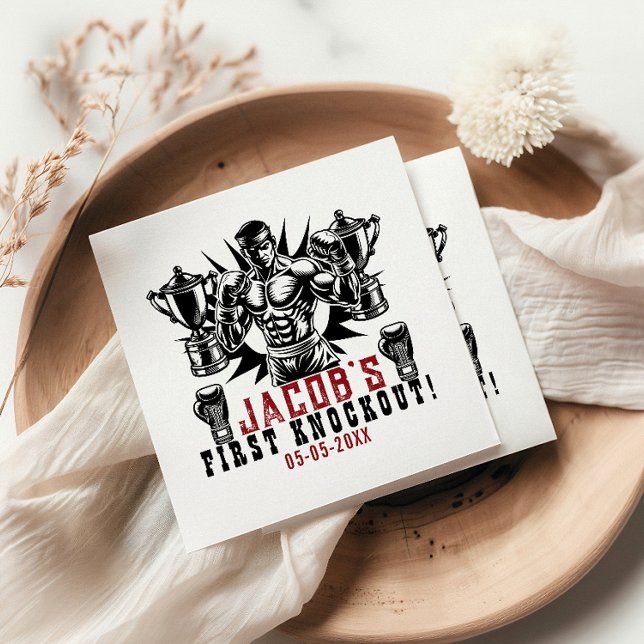 Erste Knock-out-Boxing-Geburtstagsparty Serviette (Von Creator hochgeladen)