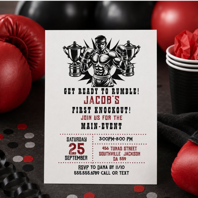 Erste Knockout-Boxen Geburtstag Einladung (First Knockout Boxing Birthday Invitation)