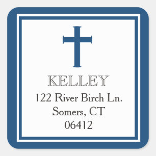 Erste Kommunaladresse der Marine Blue Cross Quadratischer Aufkleber