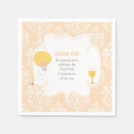 Erste Kommune Blonde Boy Peach Damask Serviette