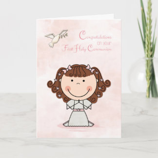 Erste Kommune, Brown Hair Girl, Herzlichen Glückwu Karte