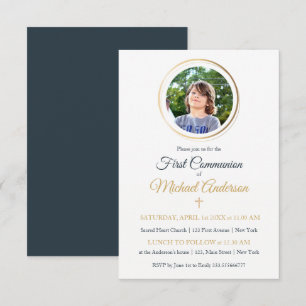 Erste Kommune des Navy Blue und Gold Custom Foto Einladung
