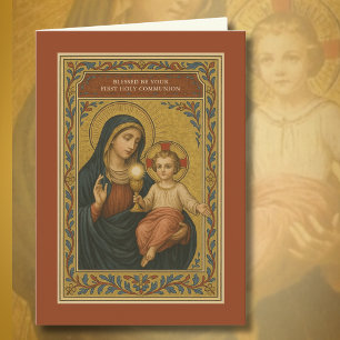 Erste Kommune Eucharistin Mary Jesus Feiertagskarte