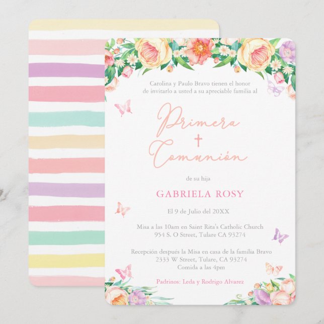 Erste Kommune für Mädchen auf Spanisch, englische  Einladung (Vorne/Hinten)