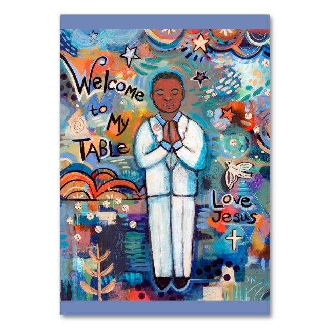 Erste Kommune-Gebetskarte für den Schwarzen Jungen Tischnummer (Vorderseite)