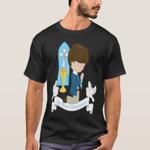 Erste Kommune Kids Brown Hair Boy Rosary Son T-Shirt