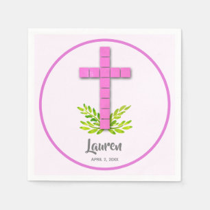 Erste Kommune Kreuz auf Rosa Serviette