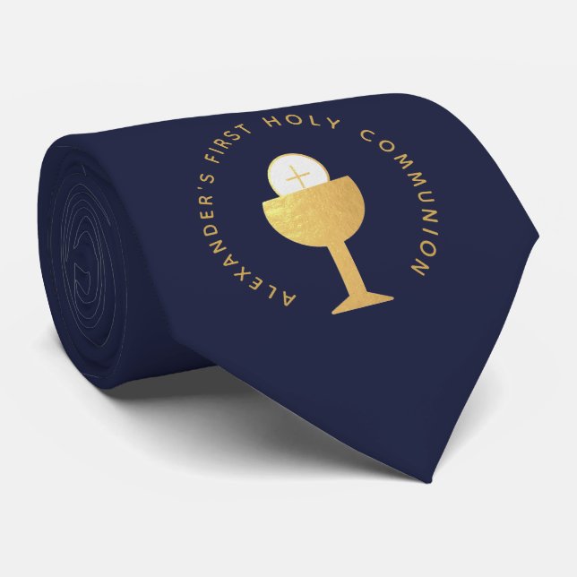 Erste Kommune Navy Blue Imitate Gold Chalice & Nam Krawatte (Gerollt)
