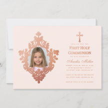 Erste Kommune Pink Girl Foto Vintage Rose Gold