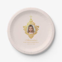 Erste Kommune Pink Gold Girl Foto Vintages Wappen