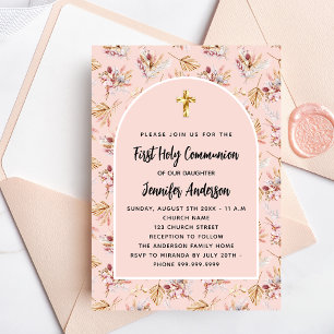 Erste Kommune Rose Gold Blume Pampas Luxus Einladung