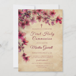 Erste Kommune Vintag und Cherry Pink Einladung